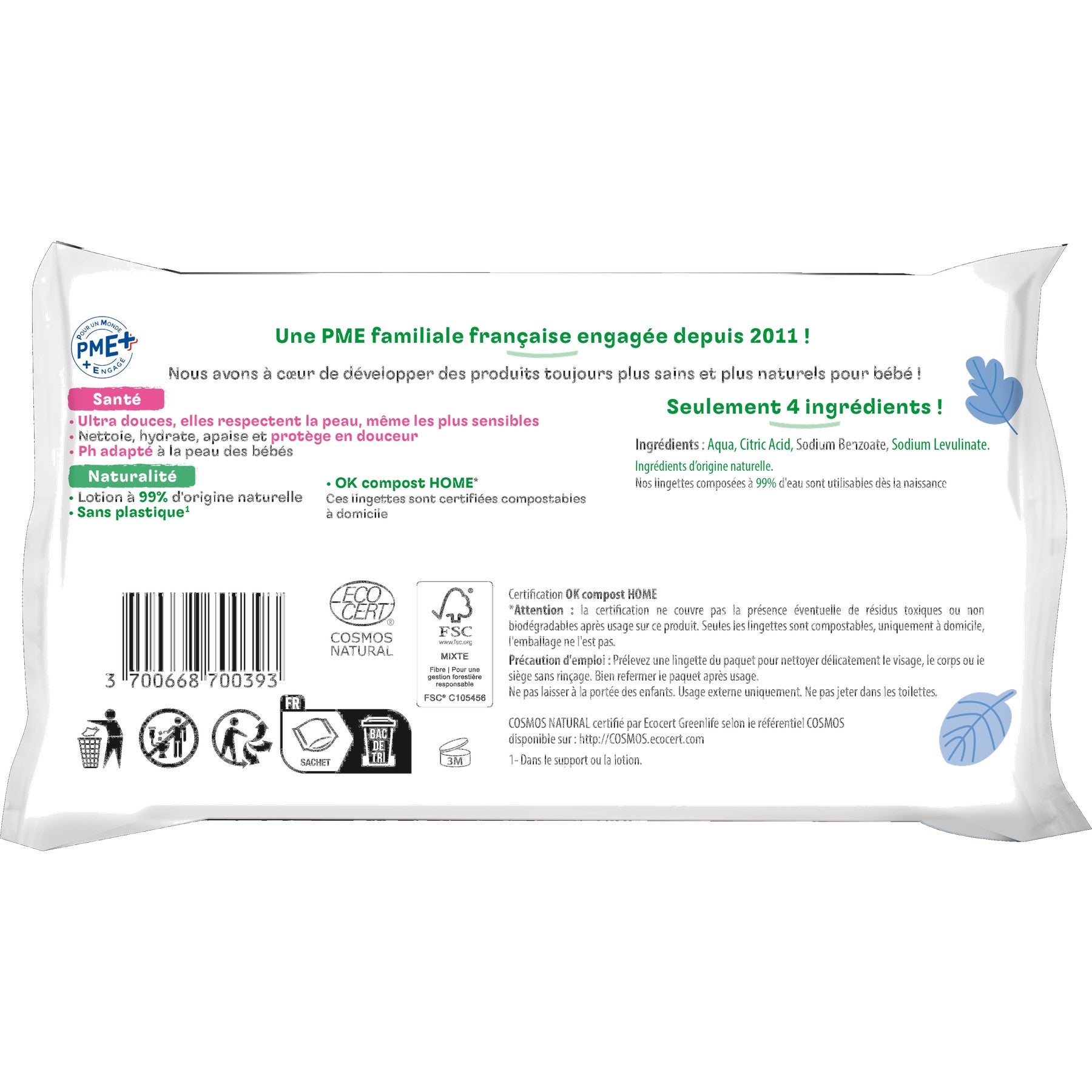 Eco-Friendly Water Baby Wipes - 100% Naturally Derived Fibres - 56 Wipes