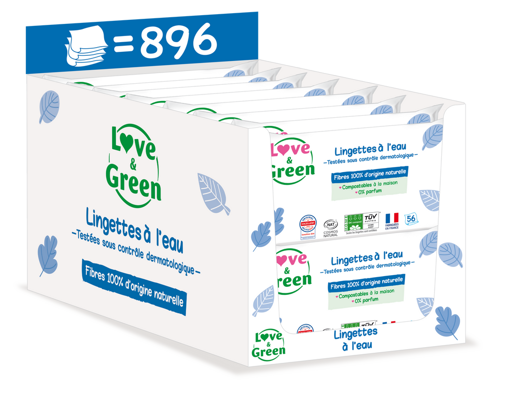 Eco-Friendly Water Baby Wipes - 100% Naturally Derived Fibres - 56 Wipes