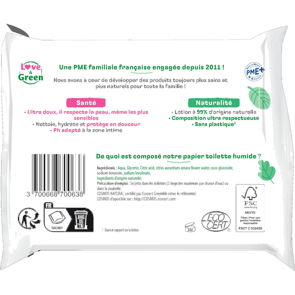 Lingettes Toilettes Écologiques - Fibres 100% D'Origine Naturelle - 55 Lingettes