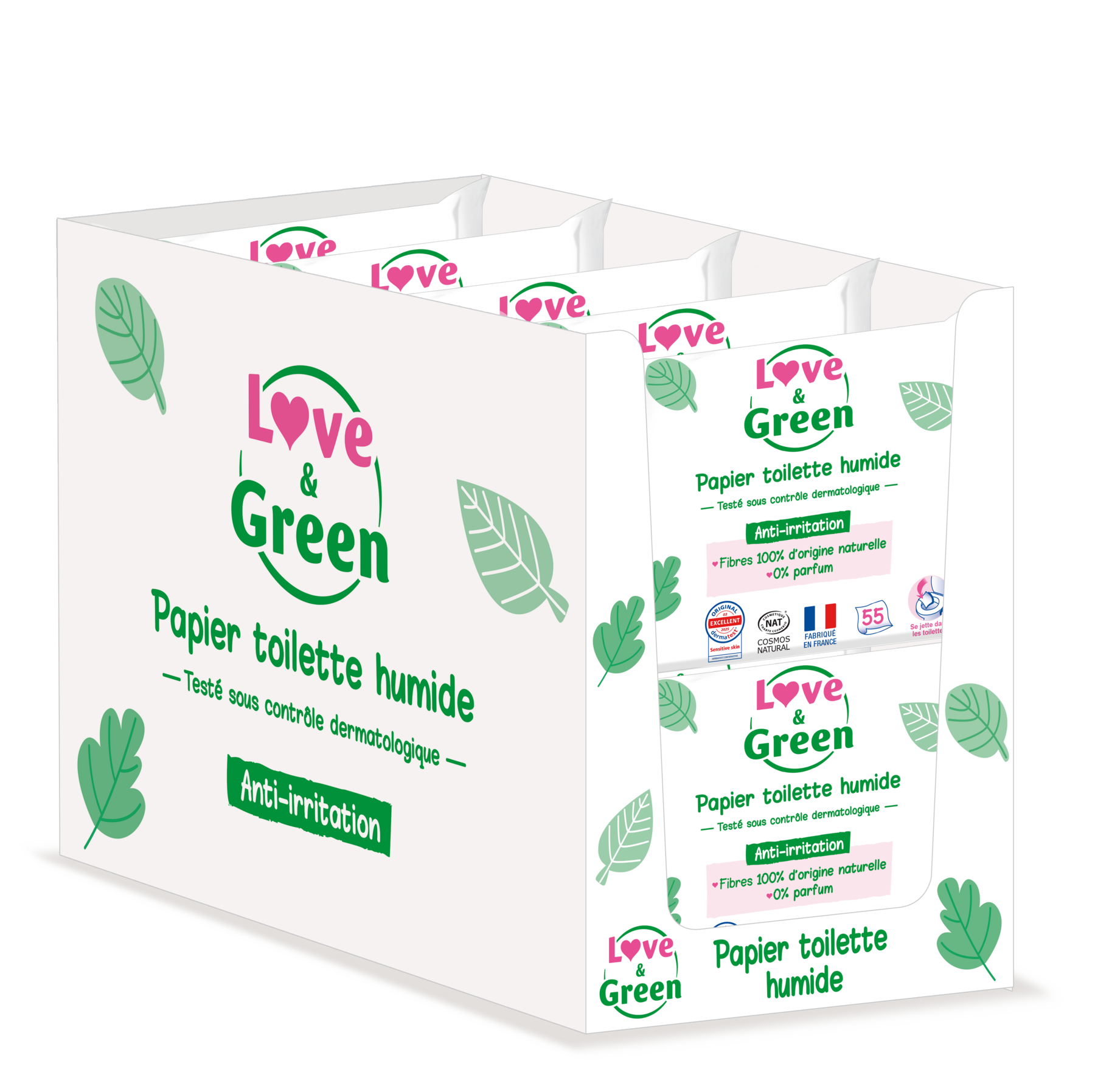 Lingettes Toilettes Écologiques - Fibres 100% D'Origine Naturelle - 55 Lingettes