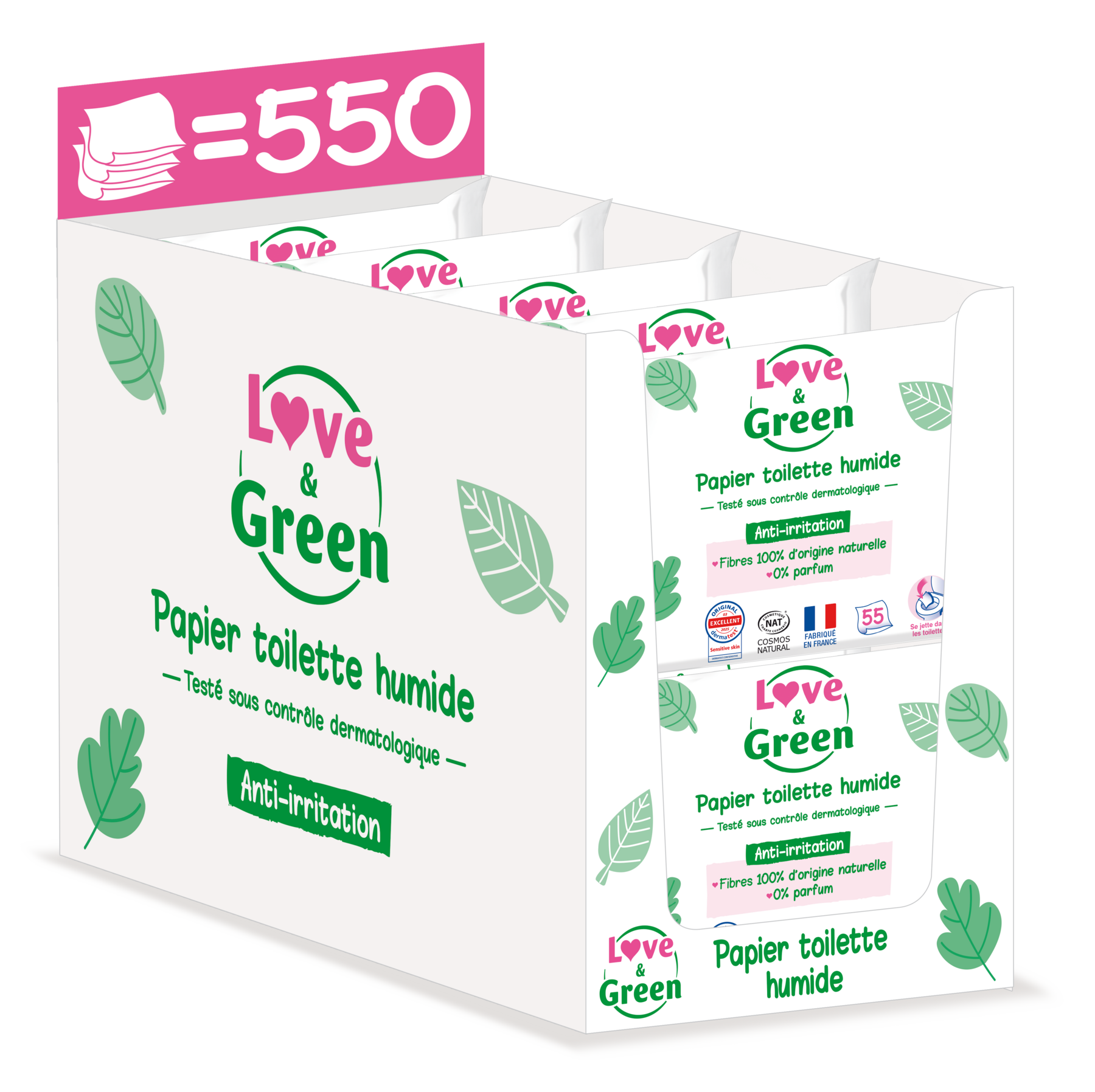 Lingettes Toilettes Écologiques - Fibres 100% D'Origine Naturelle - 55 Lingettes