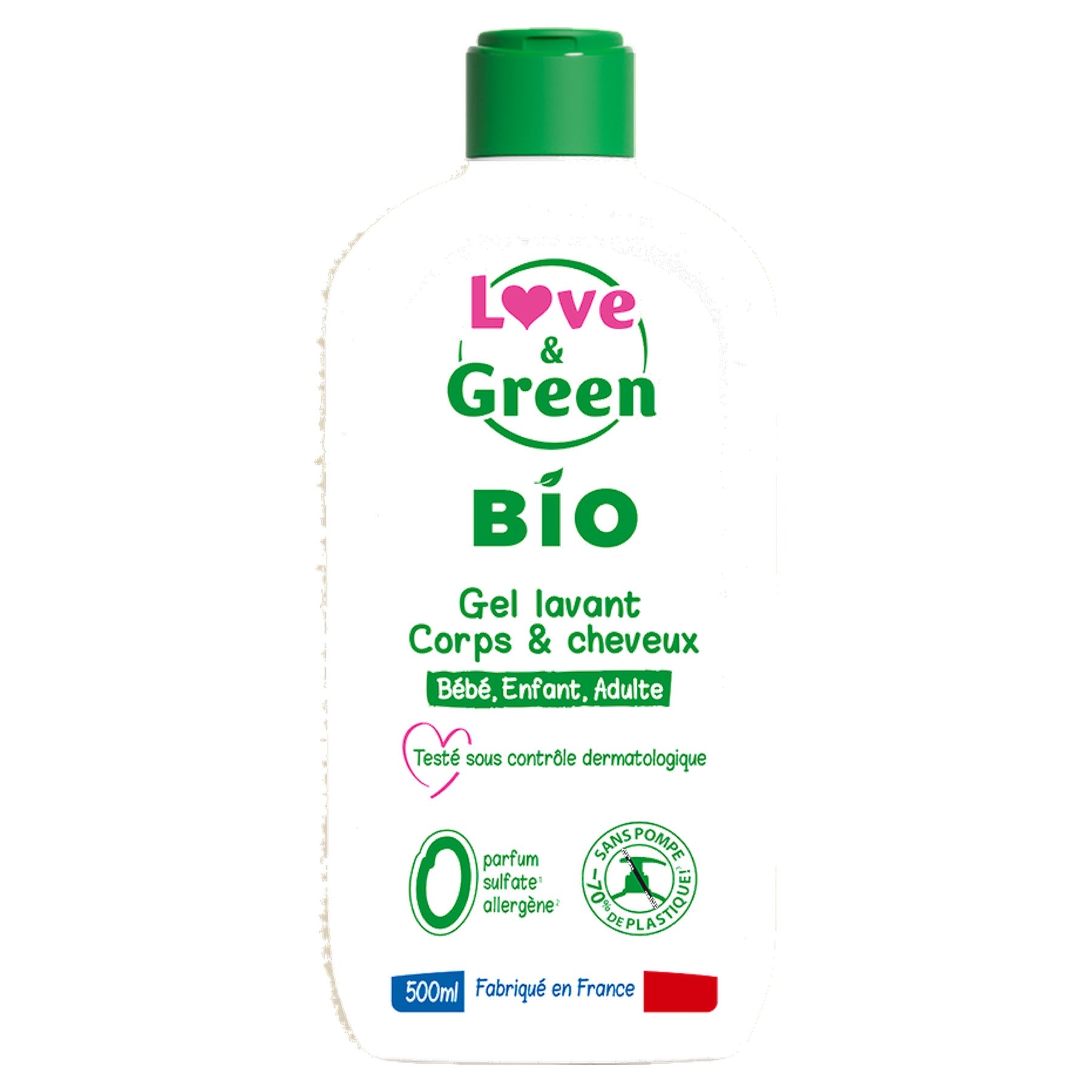 Gel Cuerpo y Cabello Certificado Bio Sin Perfume Sin Sulfatos, 500Ml