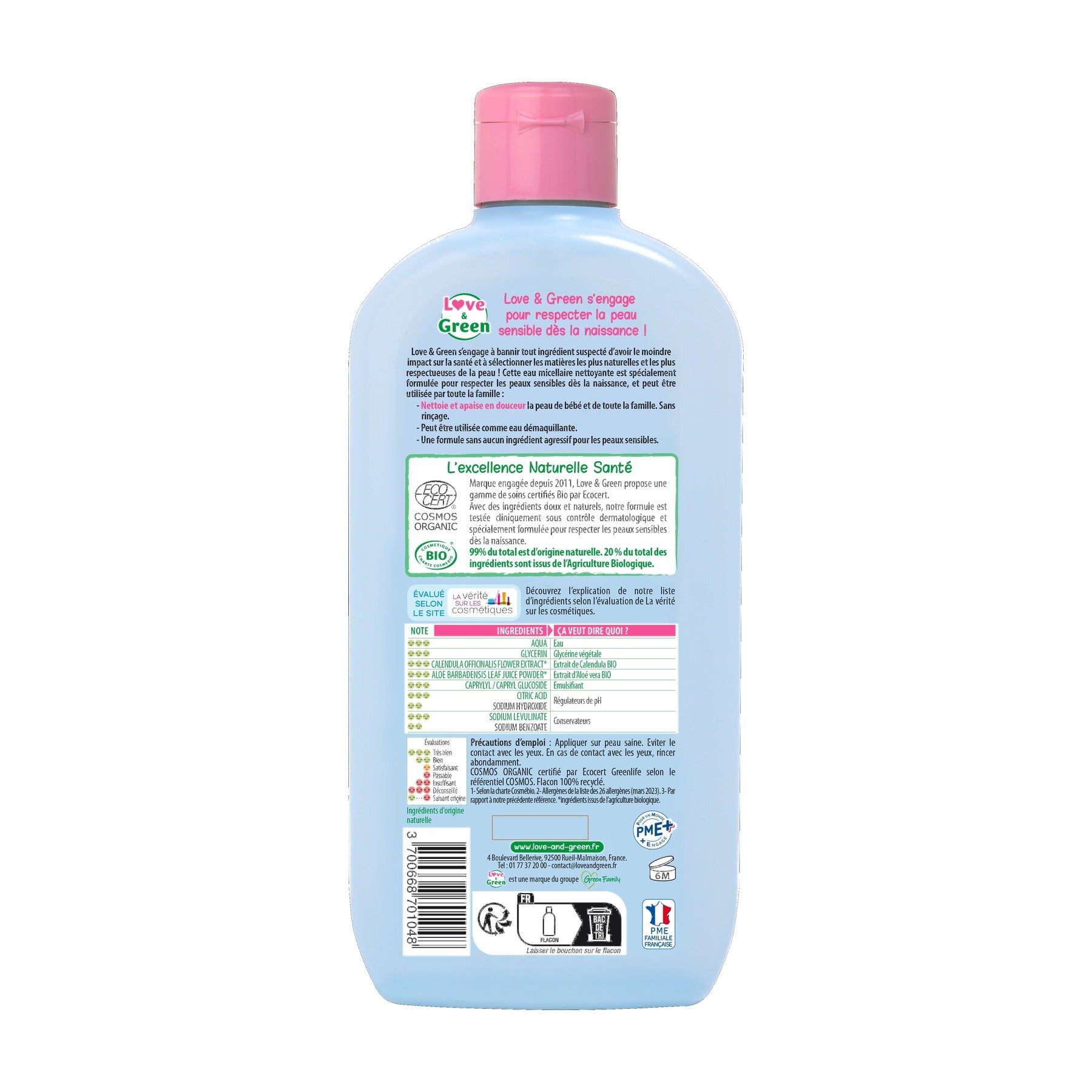 Agua Limpiadora Certificada Bio Sin Perfume, 500Ml