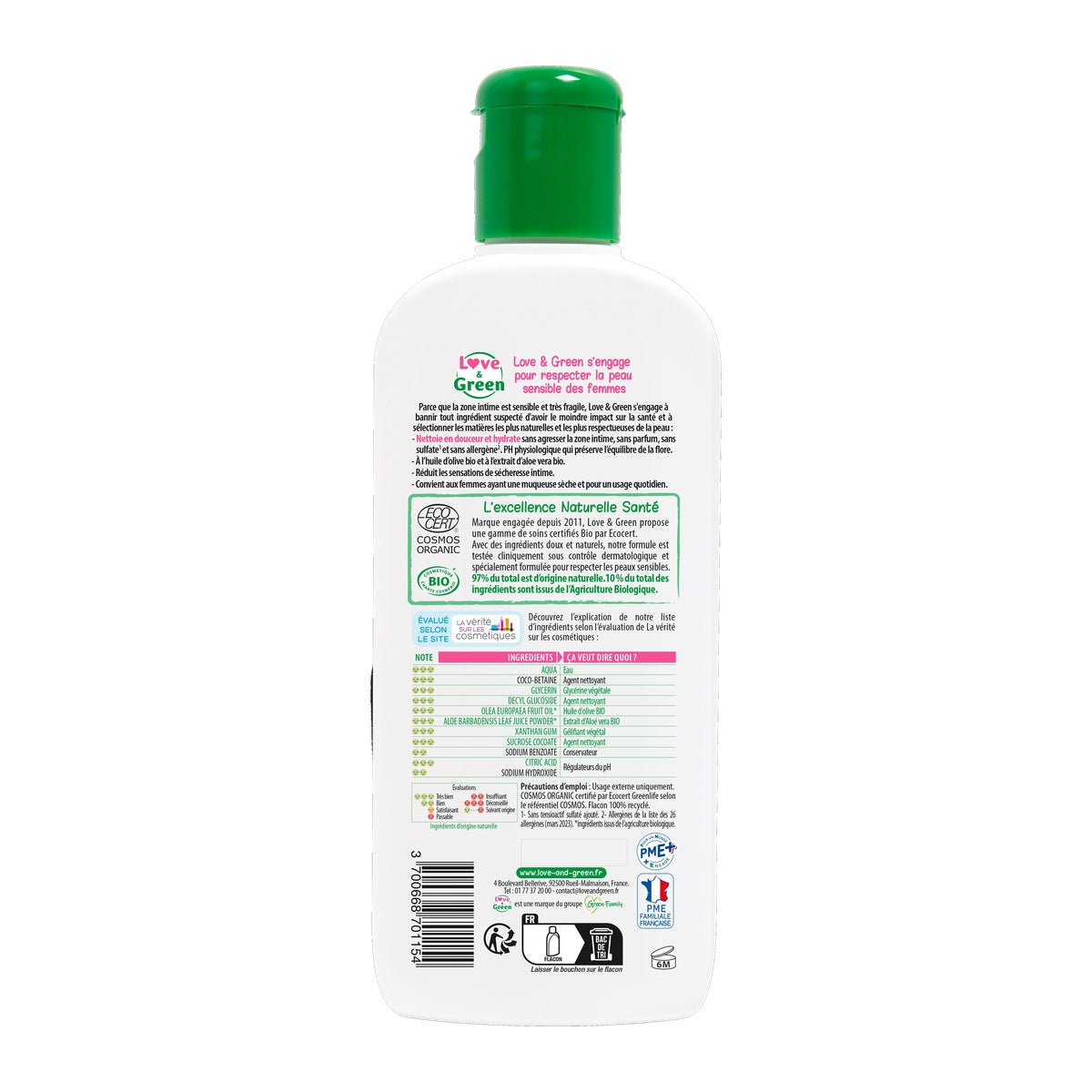 Gel Limpiador Íntimo Hidratante Certificado Bio, Sin Sulfatos, Sin Perfume, 200Ml