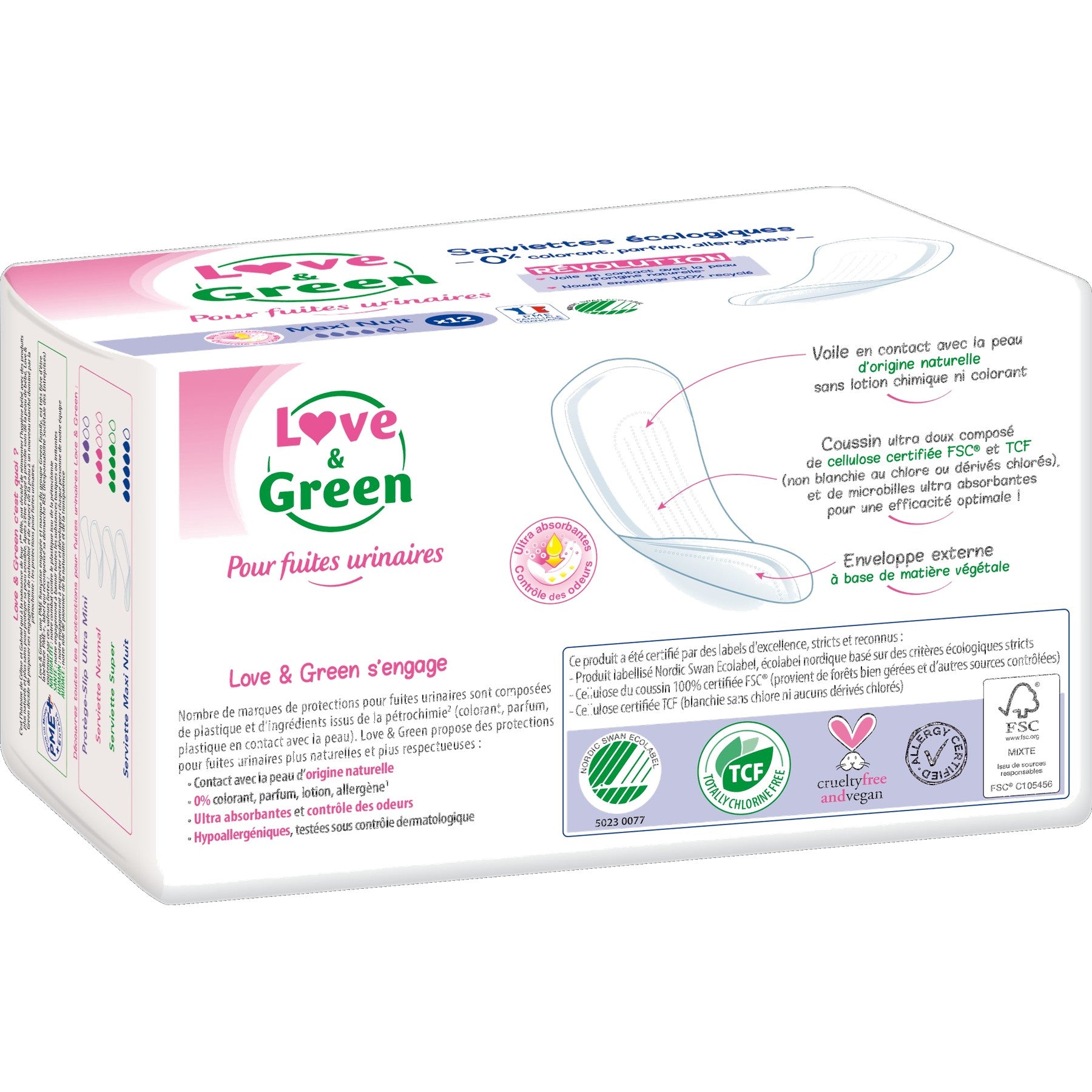 Pour Fuites Urinaires Serviettes Hypoallergéniques Et Écologiques "Nuit" X 12