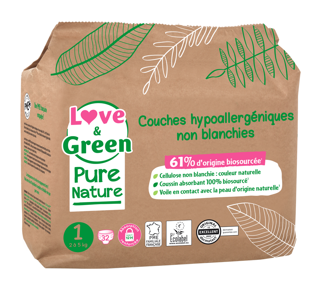 Pure Nature Unbleached Hypoallergenic And Eco-Friendly Nappies Size 1 X 32