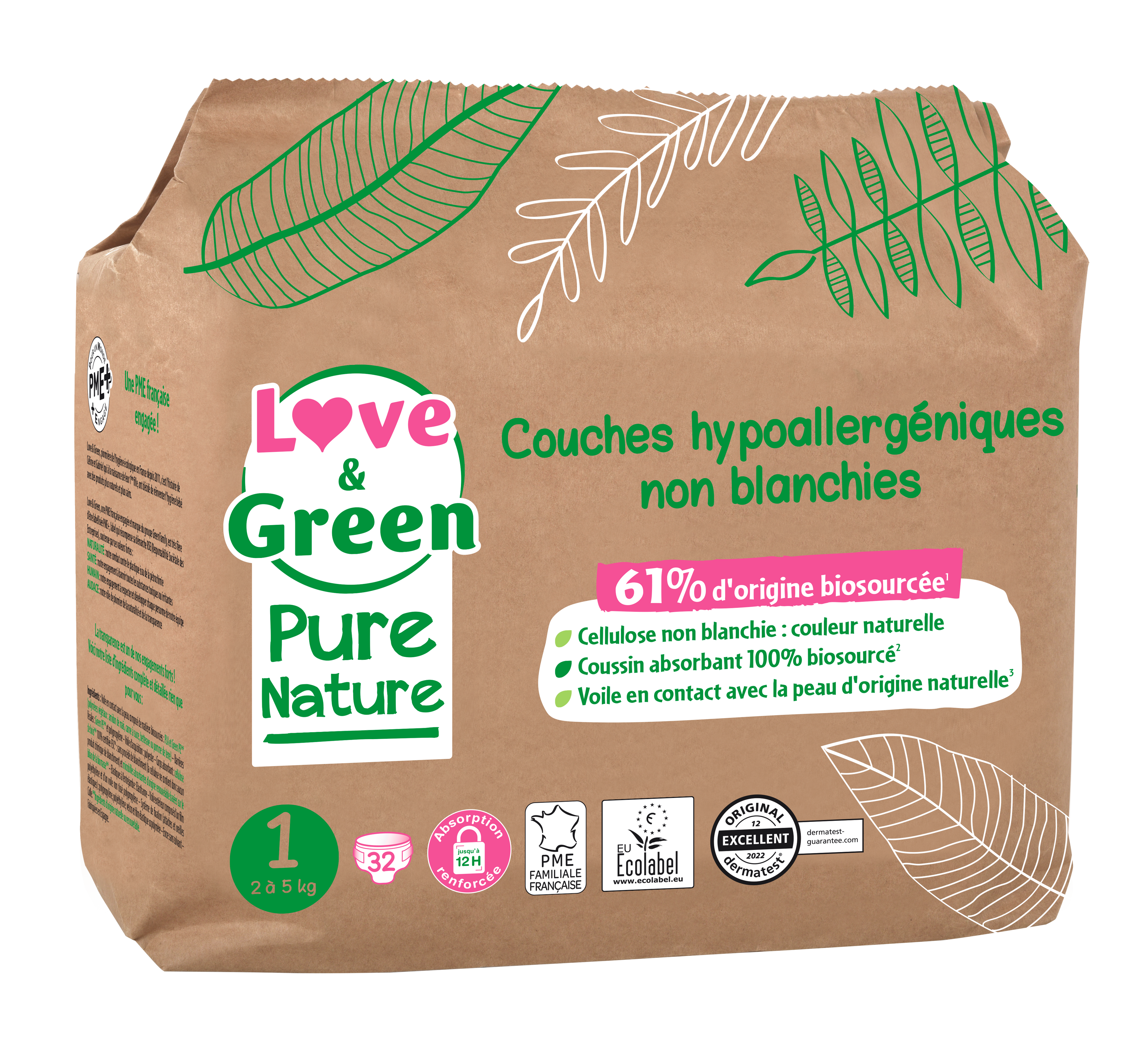 Pure Nature Unbleached Hypoallergenic And Eco-Friendly Nappies Size 1 X 32