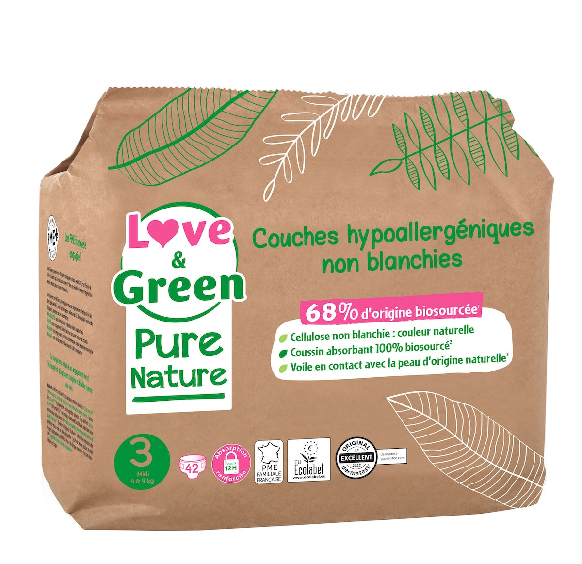 Pure Nature Couches Hypoallergéniques Et Écologiques Non Blanchies T3 X 42