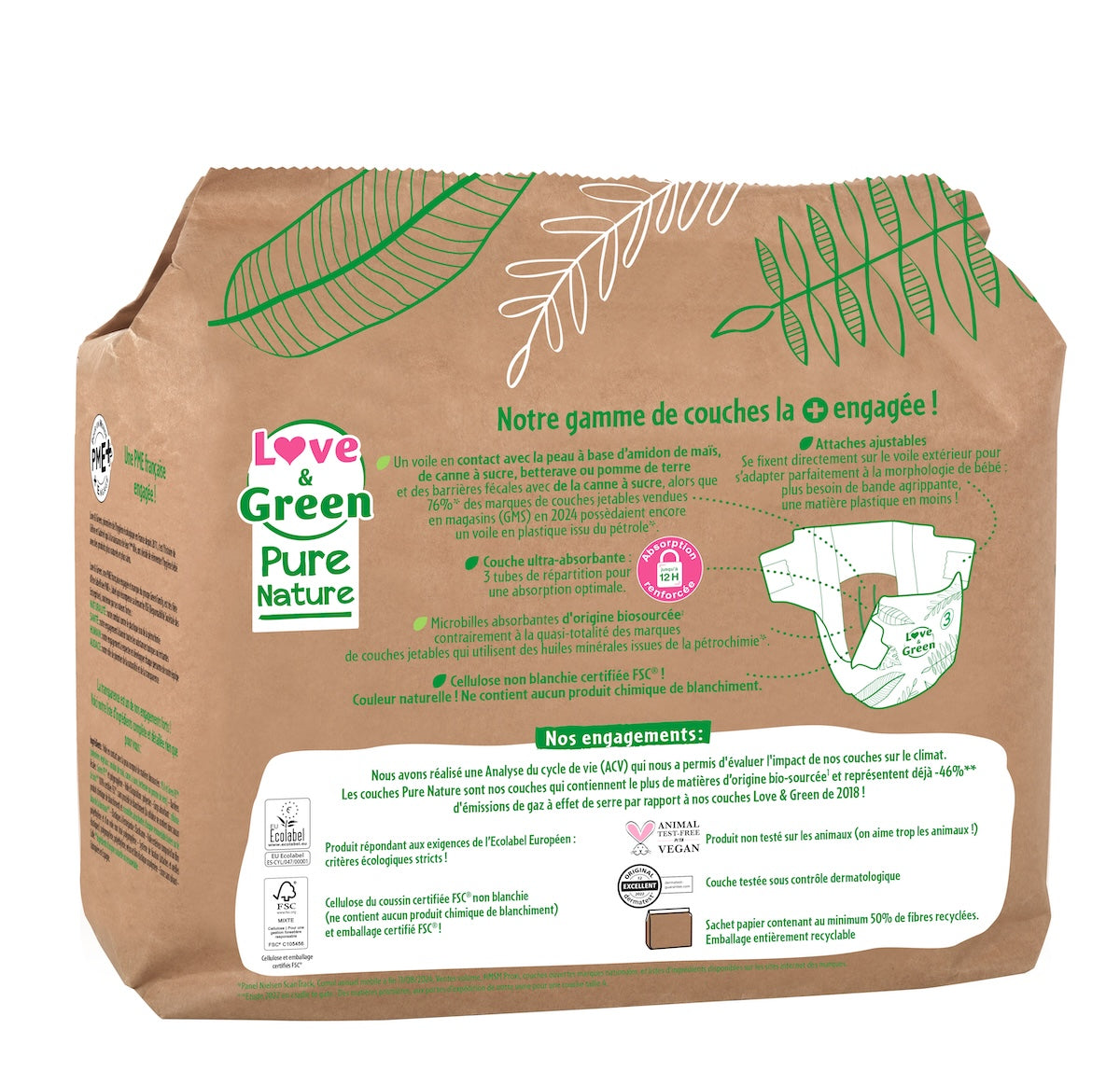 Pure Nature Couches Hypoallergéniques Et Écologiques Non Blanchies T3 X 42