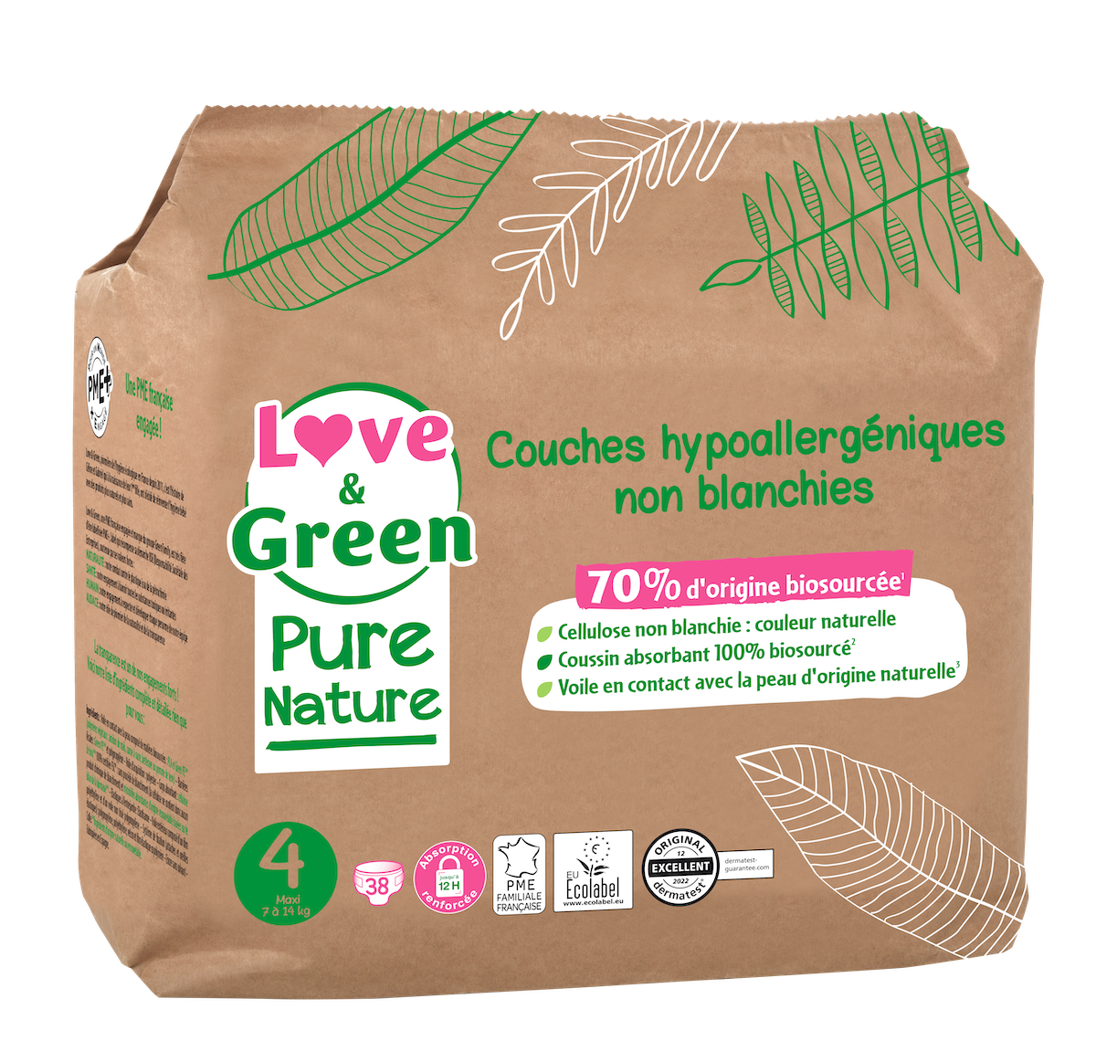 Pure Nature Couches Hypoallergéniques Et Écologiques Non Blanchies T4 X 38