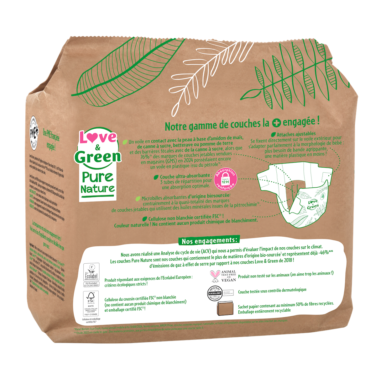 Pure Nature Couches Hypoallergéniques Et Écologiques Non Blanchies T4 X 38