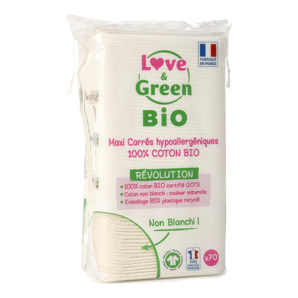 Maxi Dischetti Quadrati Ipoallergenici 100% Cotone Bio Non Sbiancati - 70 Dischetti