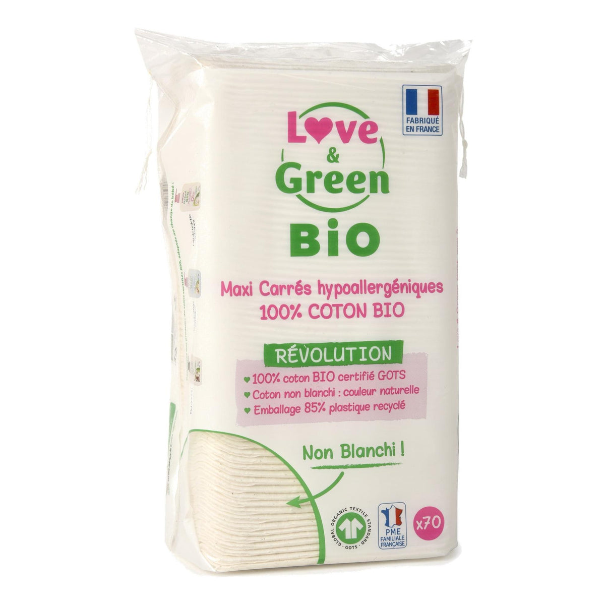 Maxi Dischetti Quadrati Ipoallergenici 100% Cotone Bio Non Sbiancati - 70 Dischetti