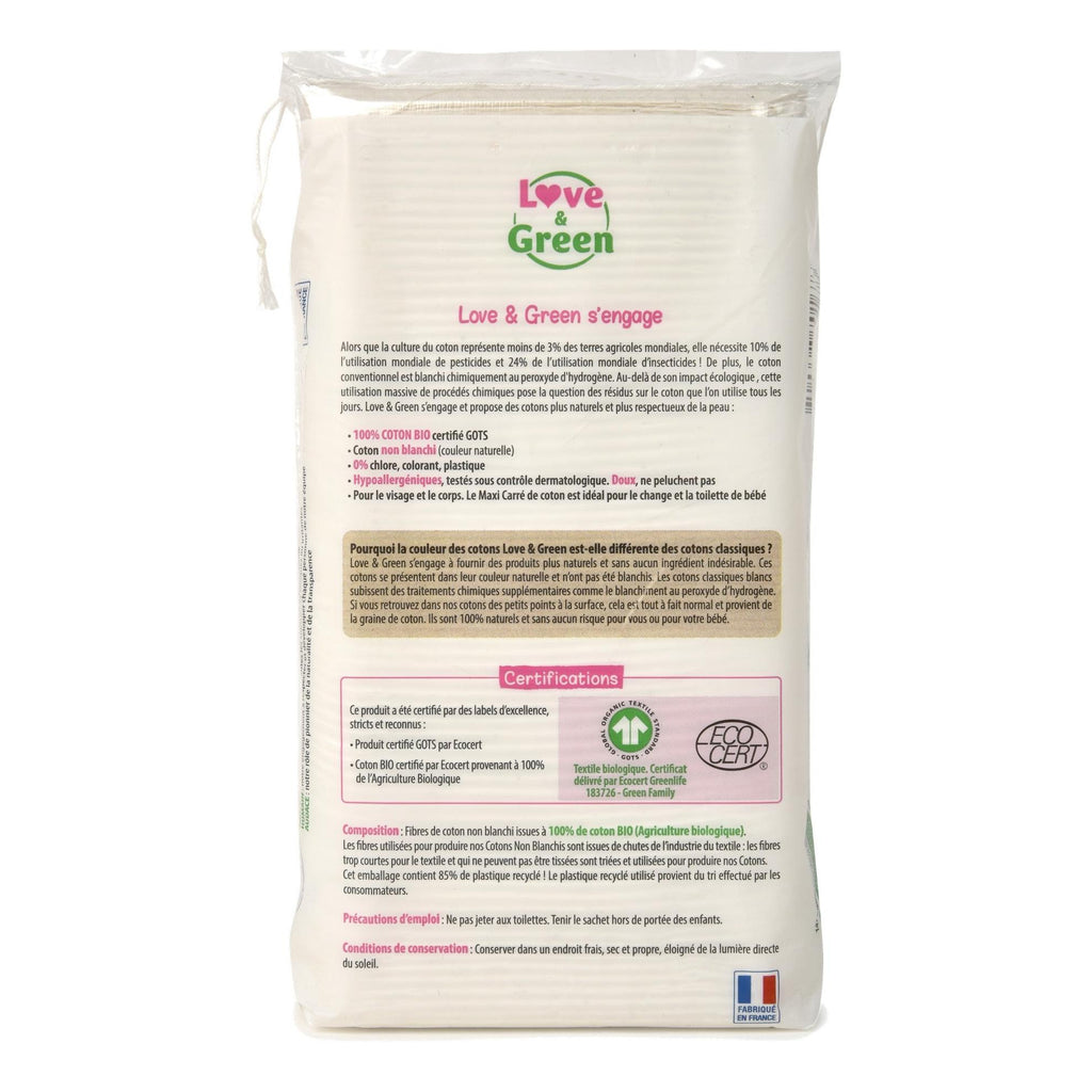 Maxi Dischetti Quadrati Ipoallergenici 100% Cotone Bio Non Sbiancati - 70 Dischetti