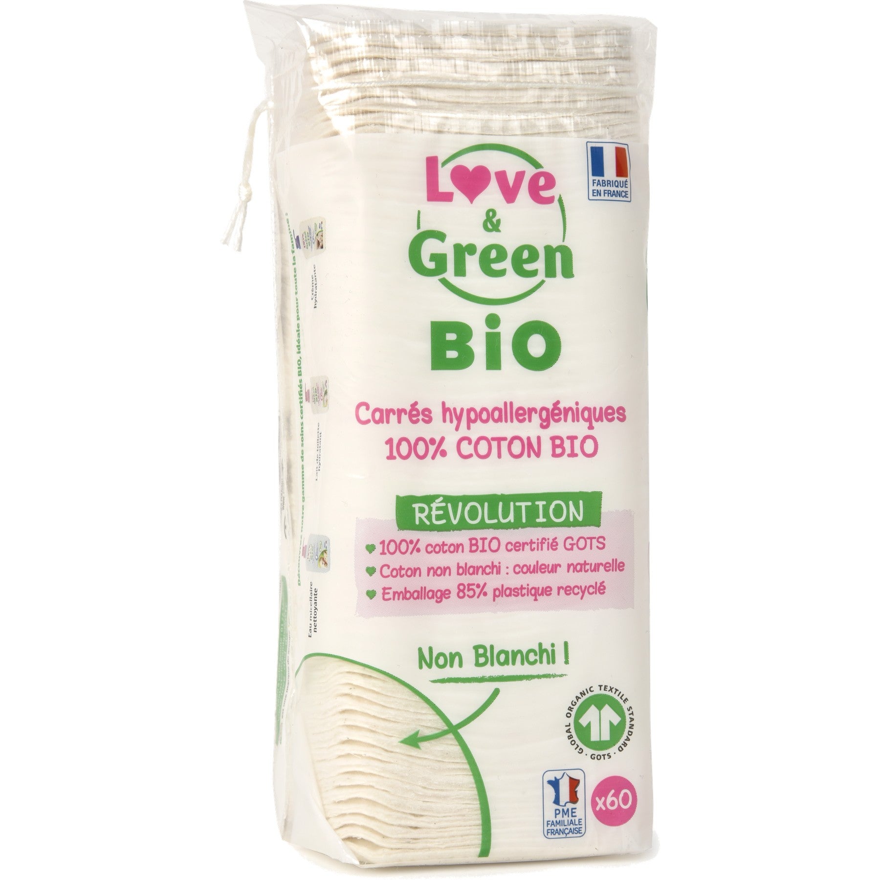 Hypoallergenic 100% Organic Unbleached Cotton Squares - 60 Pads