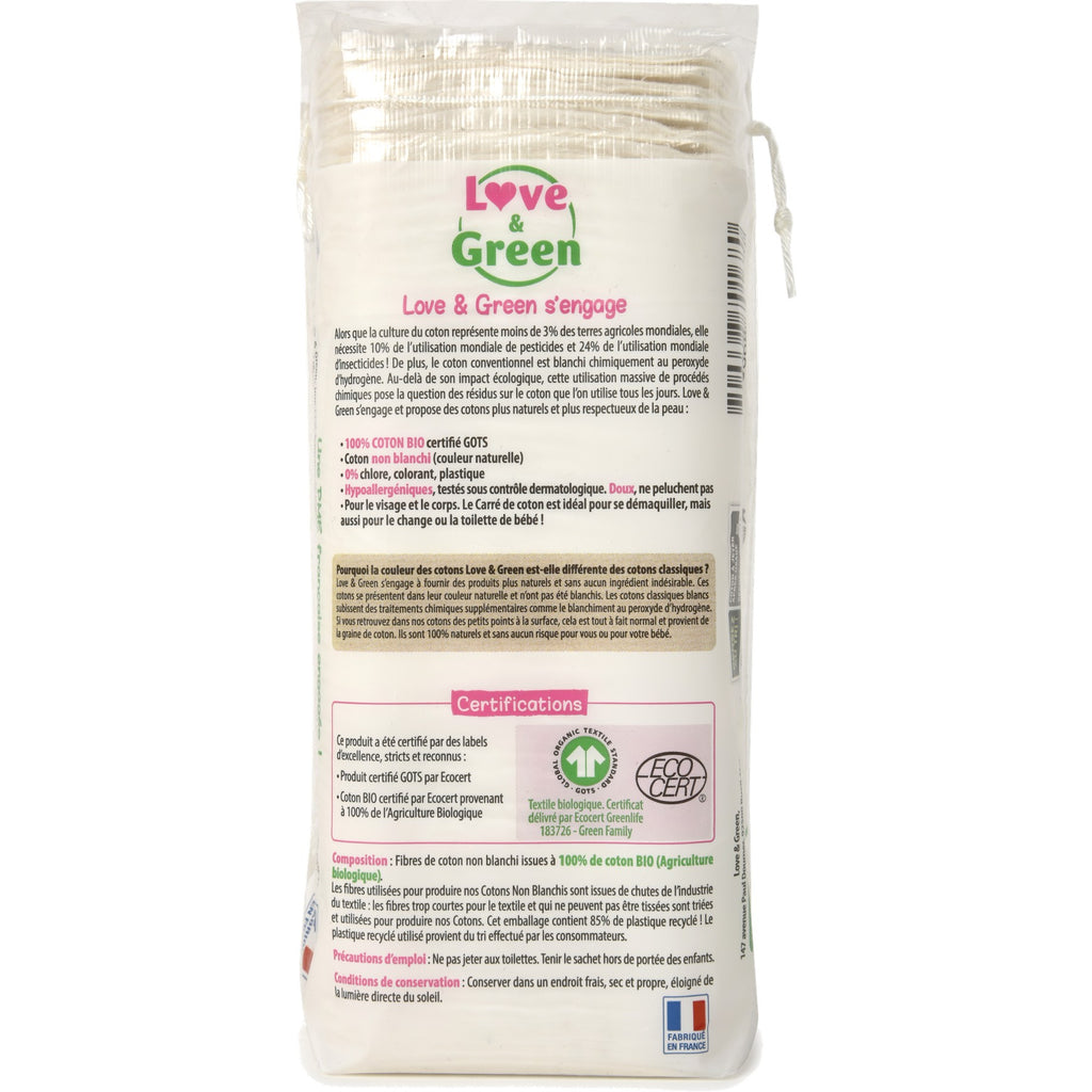 Hypoallergenic 100% Organic Unbleached Cotton Squares - 60 Pads
