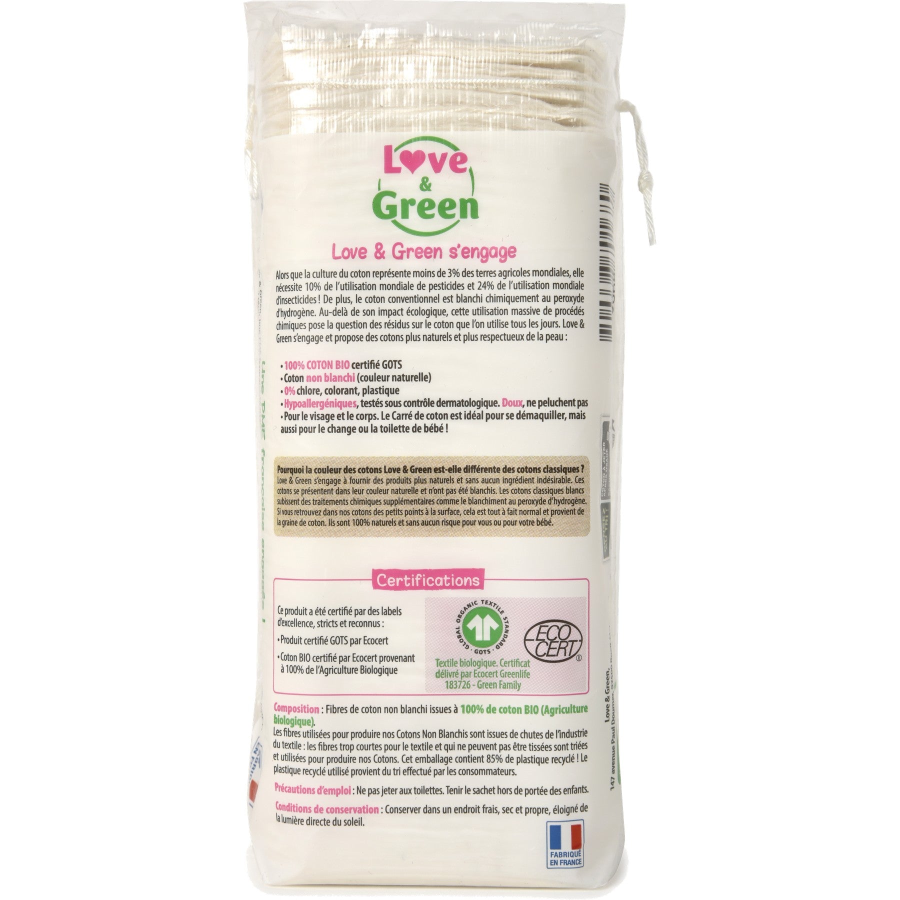 Hypoallergenic 100% Organic Unbleached Cotton Squares - 60 Pads