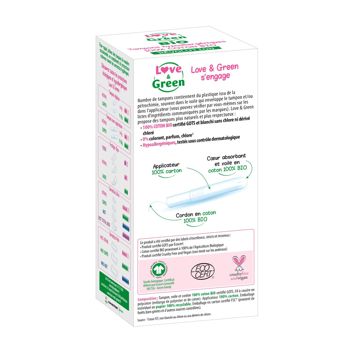 Hypoallergenic And Eco-Friendly 100% Organic Cotton Tampons With Applicator "Regular" X 16