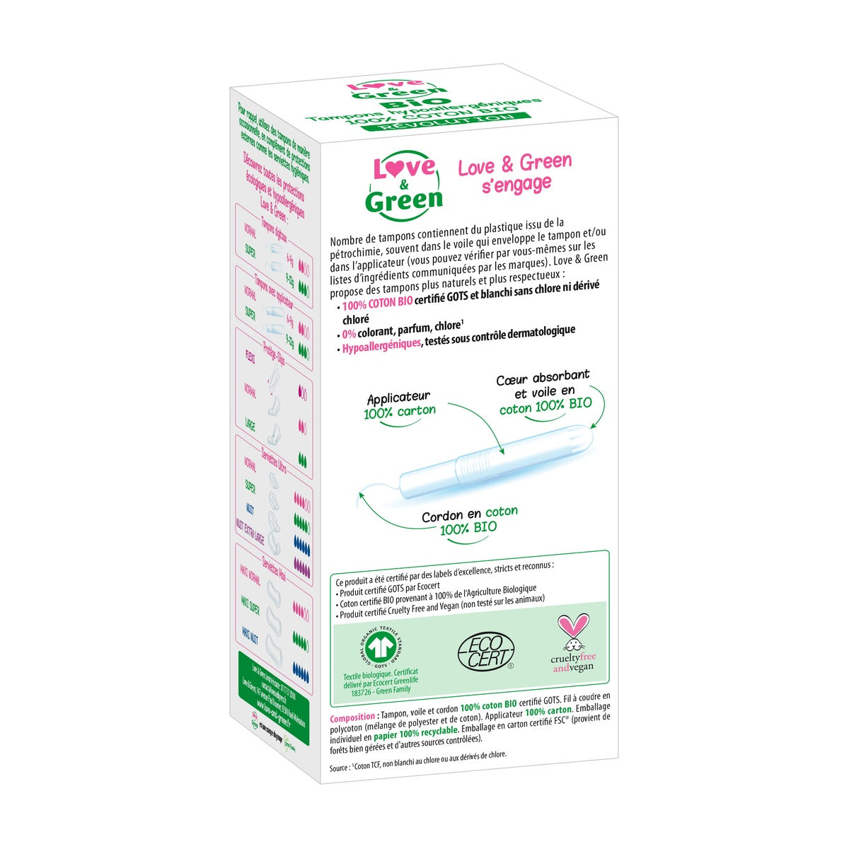 100% Organic Cotton Hypoallergenic And Eco-Friendly Applicator Tampons "Super" X 14