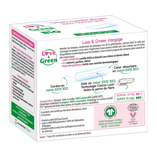 Tampons 100% Coton Bio Hypoallergéniques Et Écologiques Digitaux "Normal" X 16