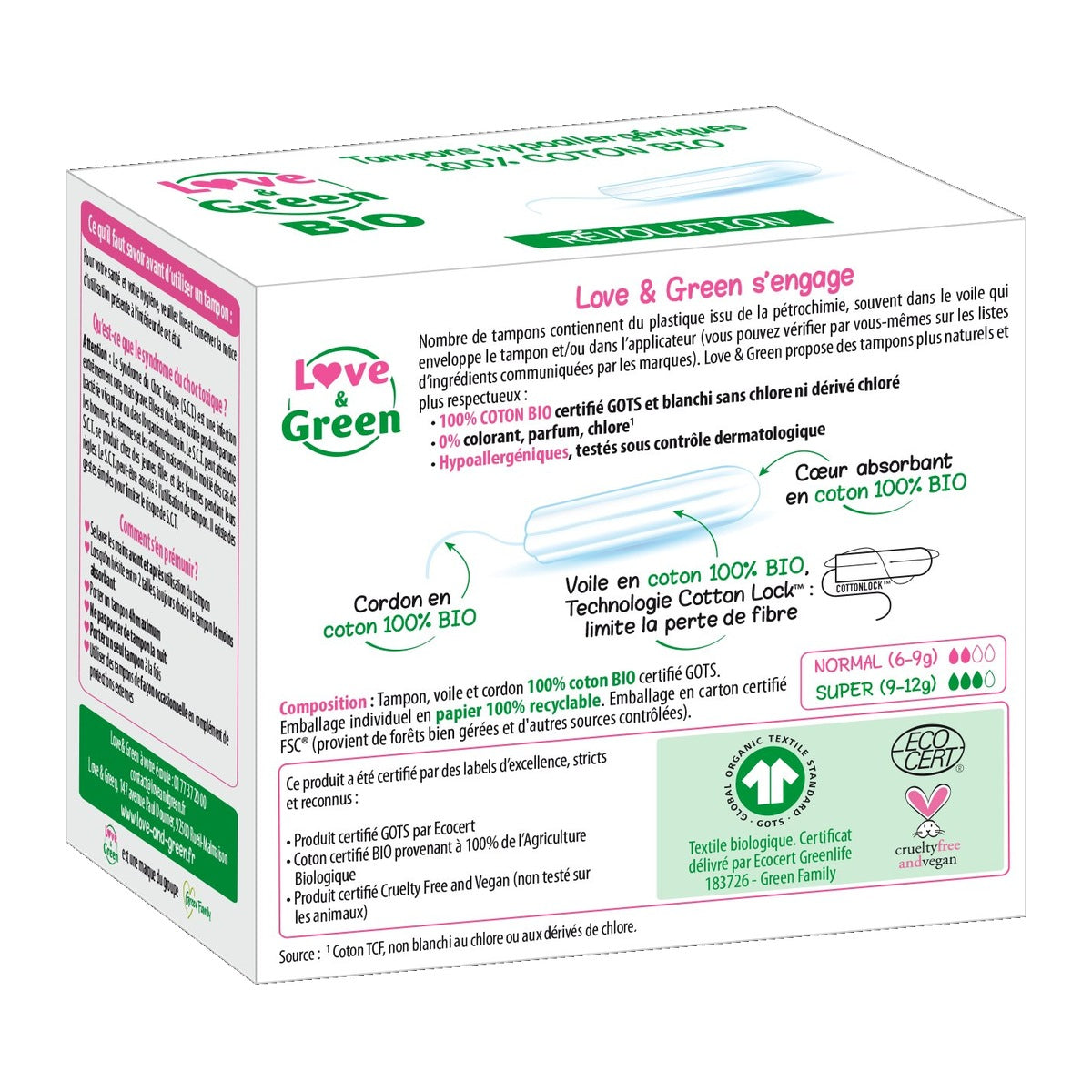 100% Organic Cotton Hypoallergenic And Eco-Friendly Digital Tampons "Super" X 16