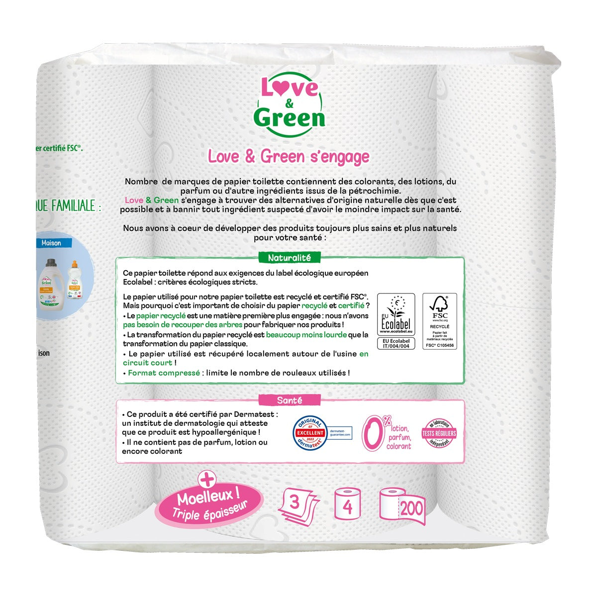 Papier Toilette Recyclé Hypoallergénique Et Écologique – Triple Épaisseur - 4 Rouleaux Compressés