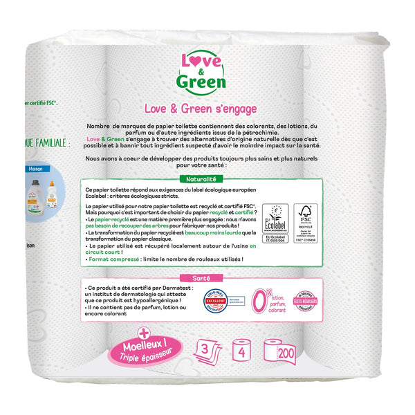 Papel Higiénico Reciclado Hipoalergénico Y Ecológico – Triple Capa - 4 Rollos Compactos