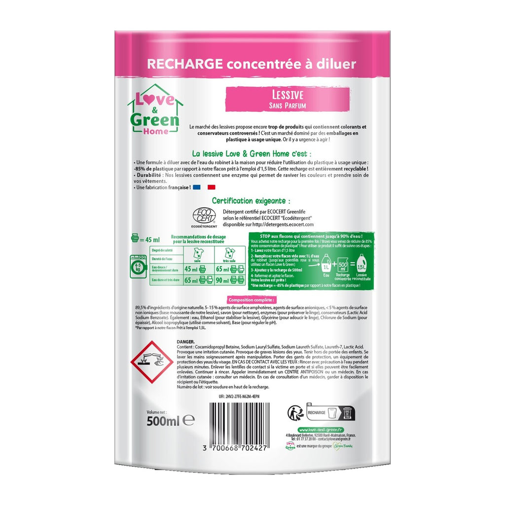Home Recharge Concentrée À Diluer De Lessive Sans Parfum Hypoallergénique - 500Ml