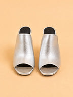 Sade Mule In Silver Laminated Lambskin