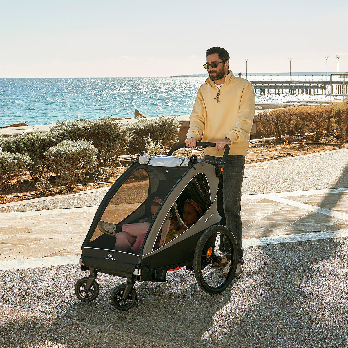 Rimorchio Bici Bambino 2In1 Nava Walk Grigio
