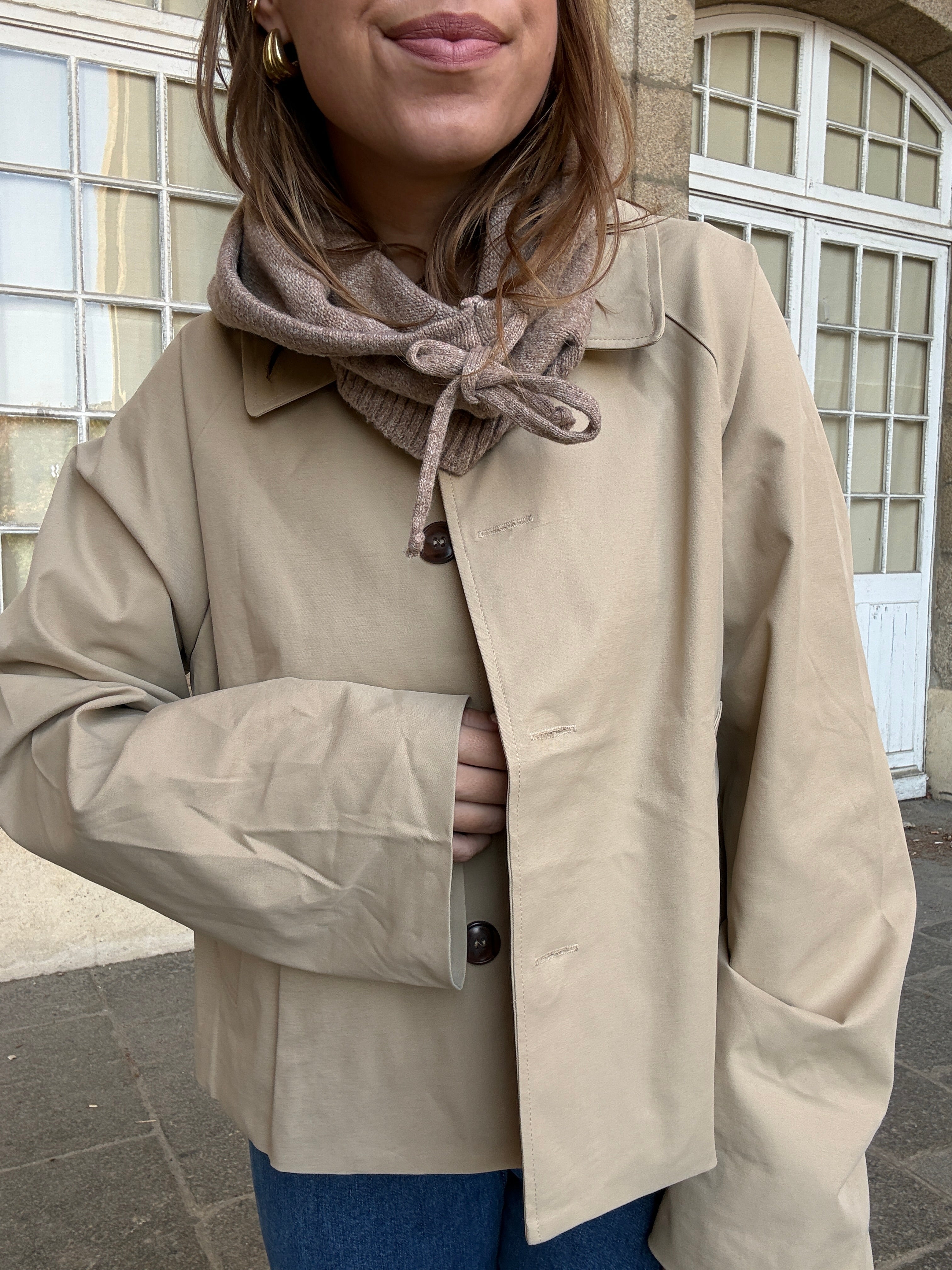 Cagoule en laine et cachemire camel
