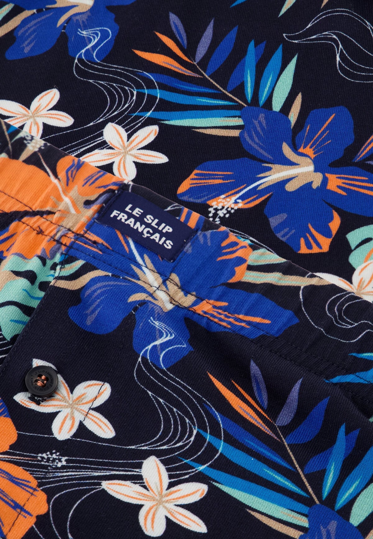 Caleçon À Motif Florales Fredo Hawaï En Jersey De Coton - Bleu Nautique