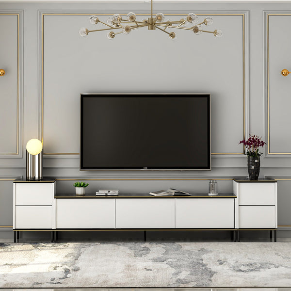 Meuble Tv Imaj - Blanc / Noir / Doré