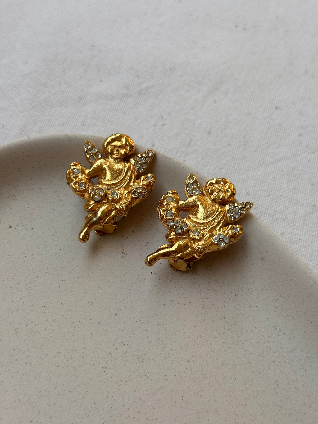 Boucles D’Oreilles Sonia Rykiel Vintage - Anges Ornés De Strass