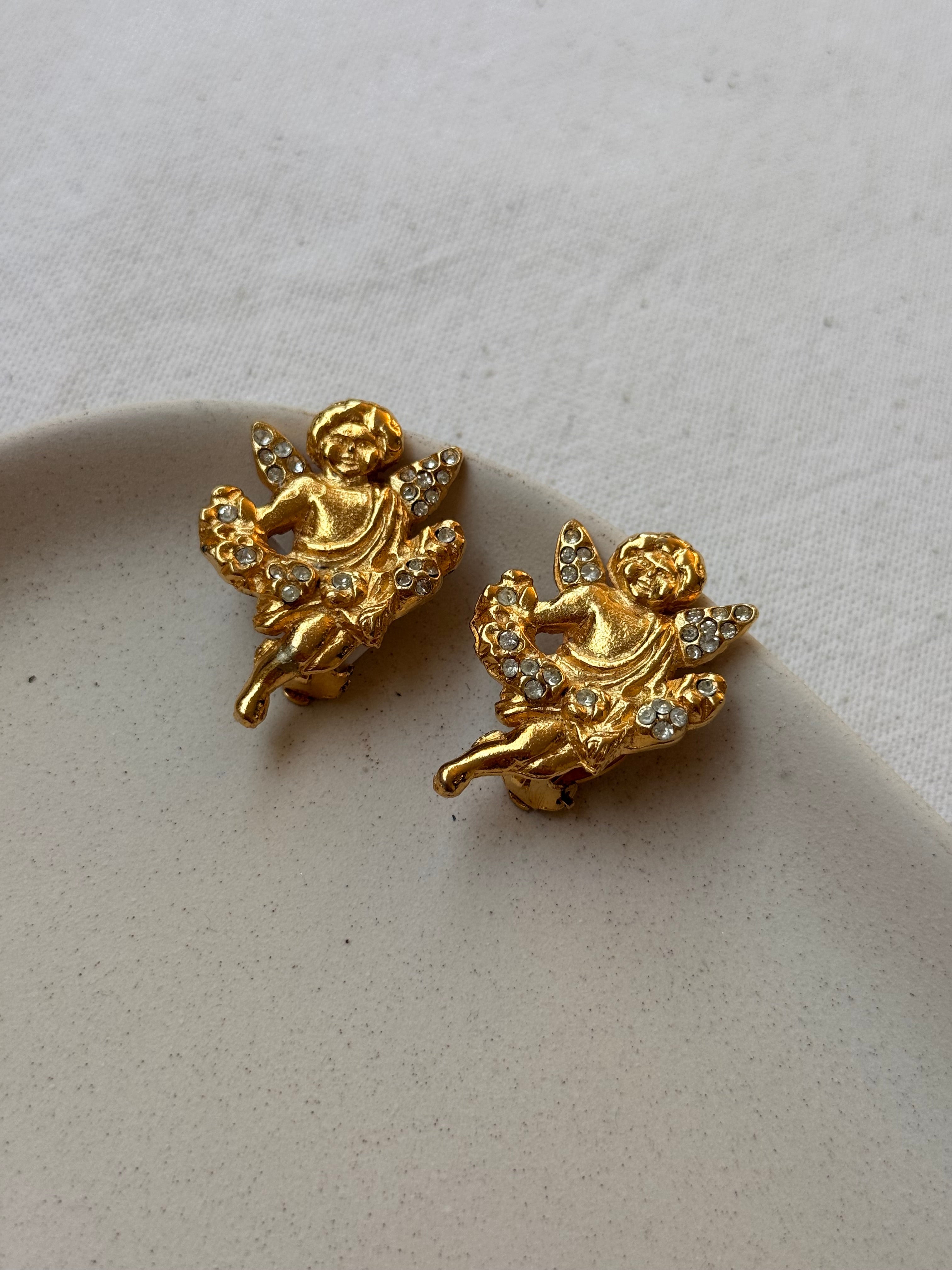 Boucles D’Oreilles Sonia Rykiel Vintage - Anges Ornés De Strass