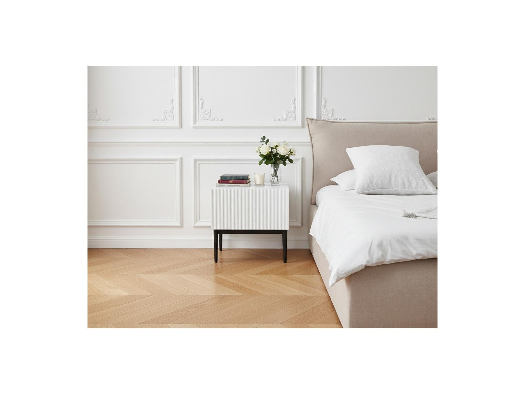 Kasha - Set of 2 Bedside Tables with Drawer - Black Legs