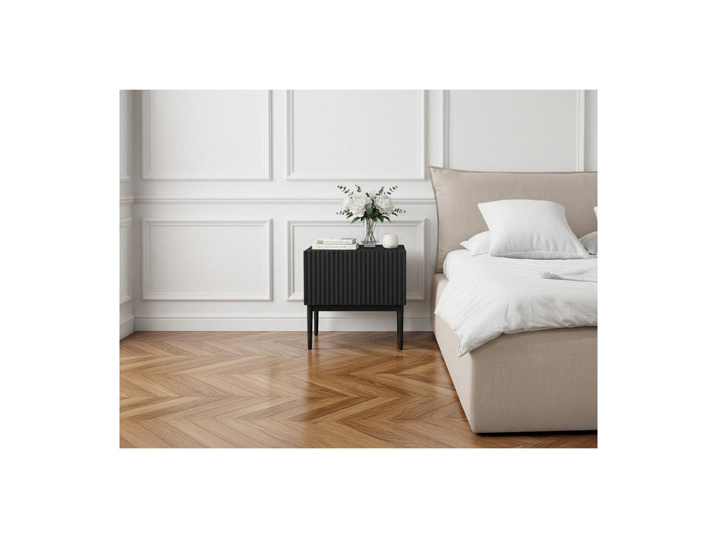 Kasha - Set of 2 Bedside Tables with Drawer - Black Legs