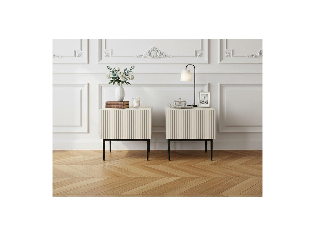 Kasha - Set of 2 Bedside Tables with Drawer - Black Legs