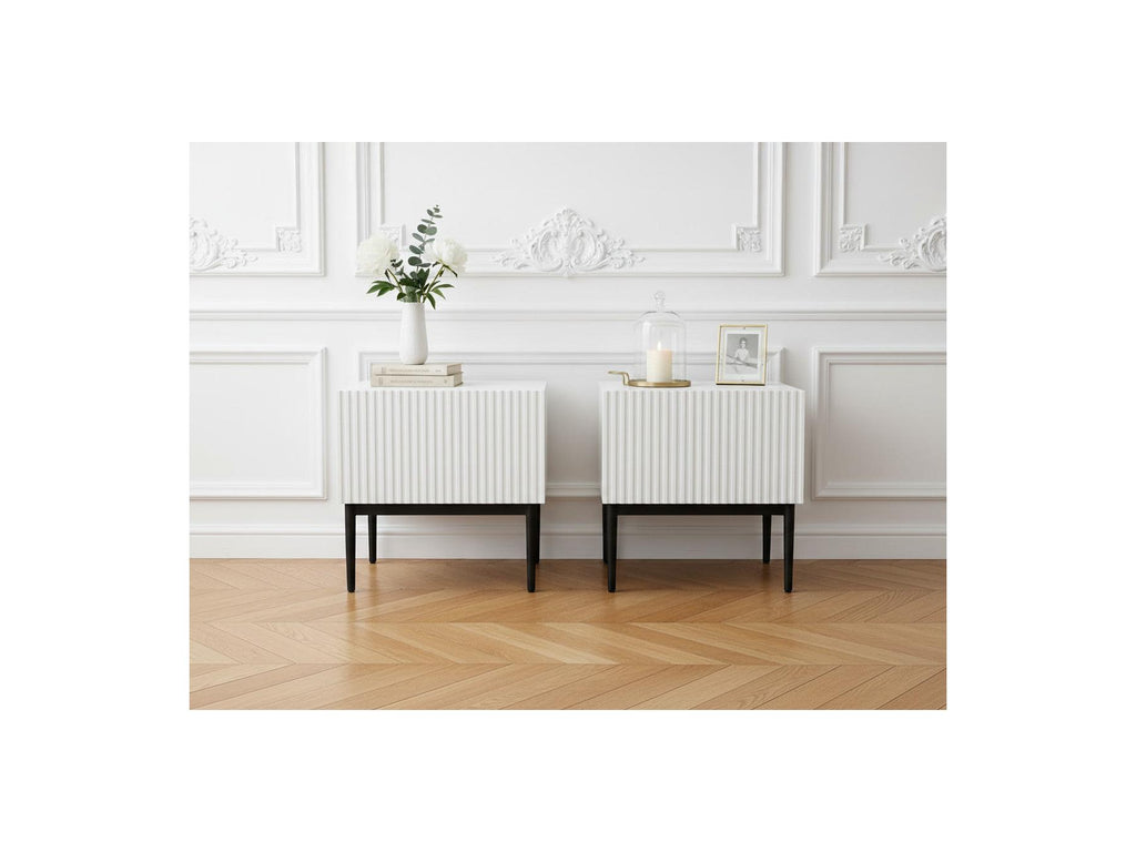 Kasha - Set of 2 Bedside Tables with Drawer - Black Legs