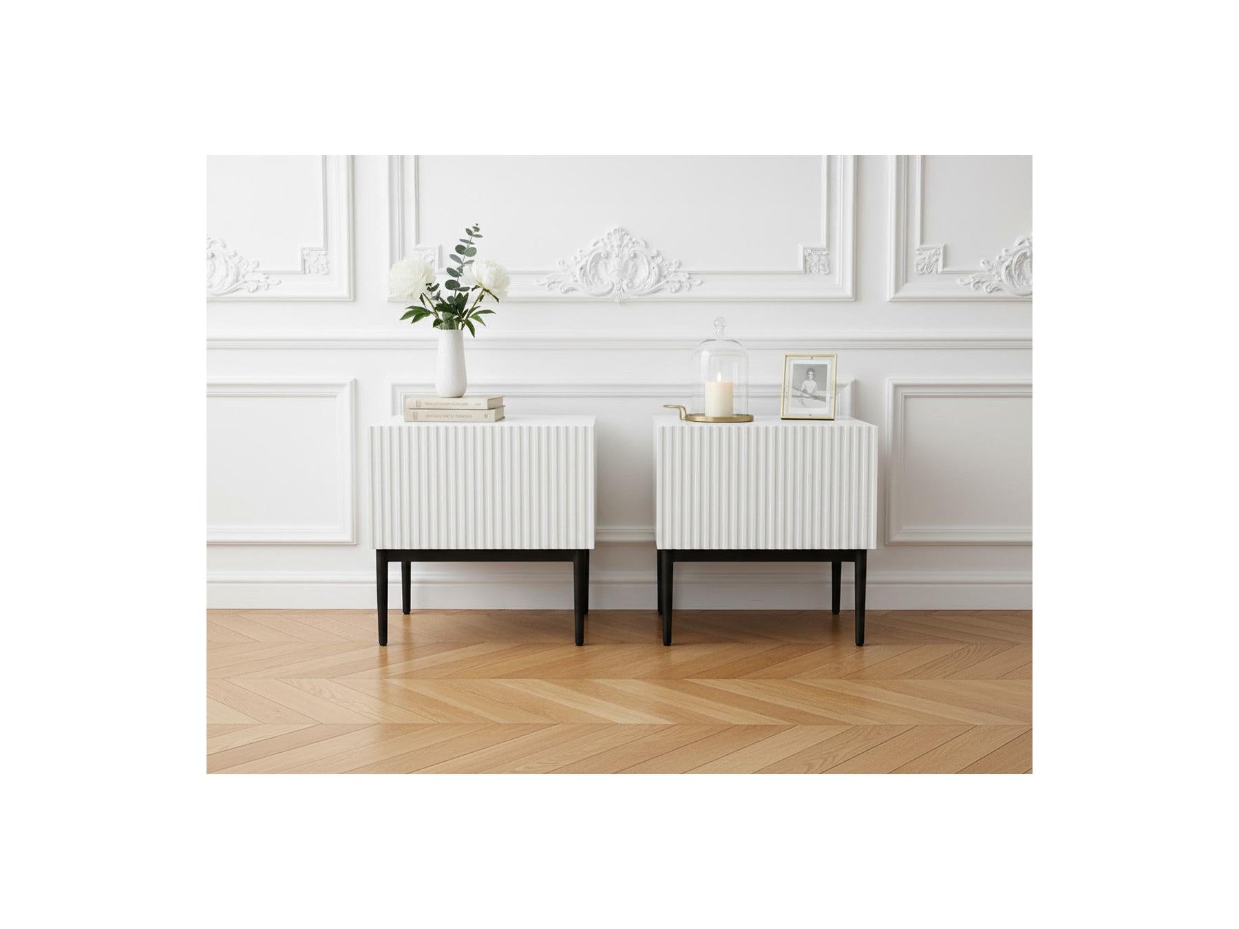 Kasha - Set of 2 Bedside Tables with Drawer - Black Legs