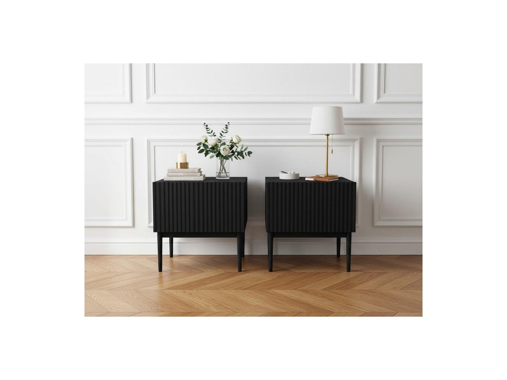 Kasha - Set of 2 Bedside Tables with Drawer - Black Legs