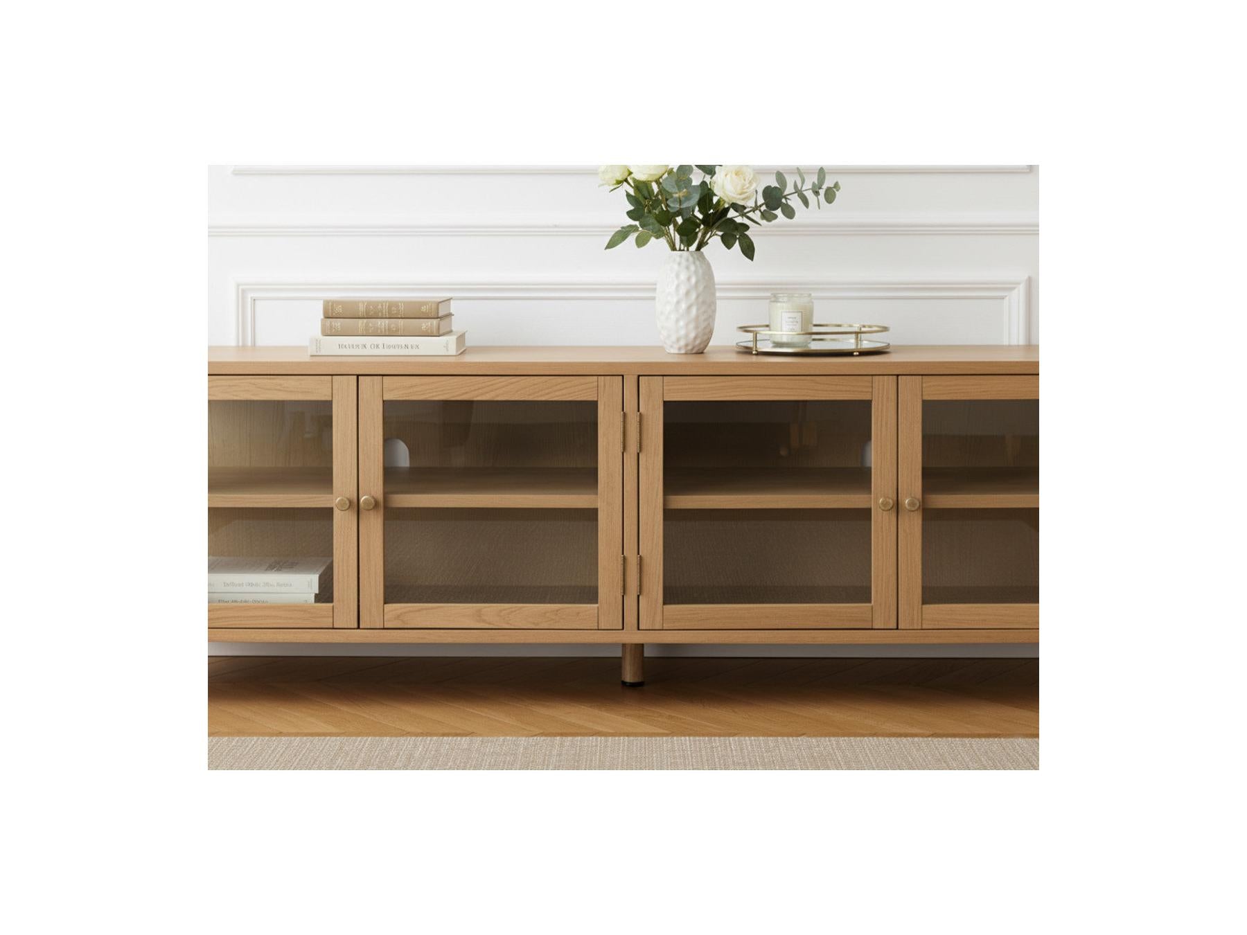 Carmen - Mueble de TV con 4 puertas - Chapa de roble macizo