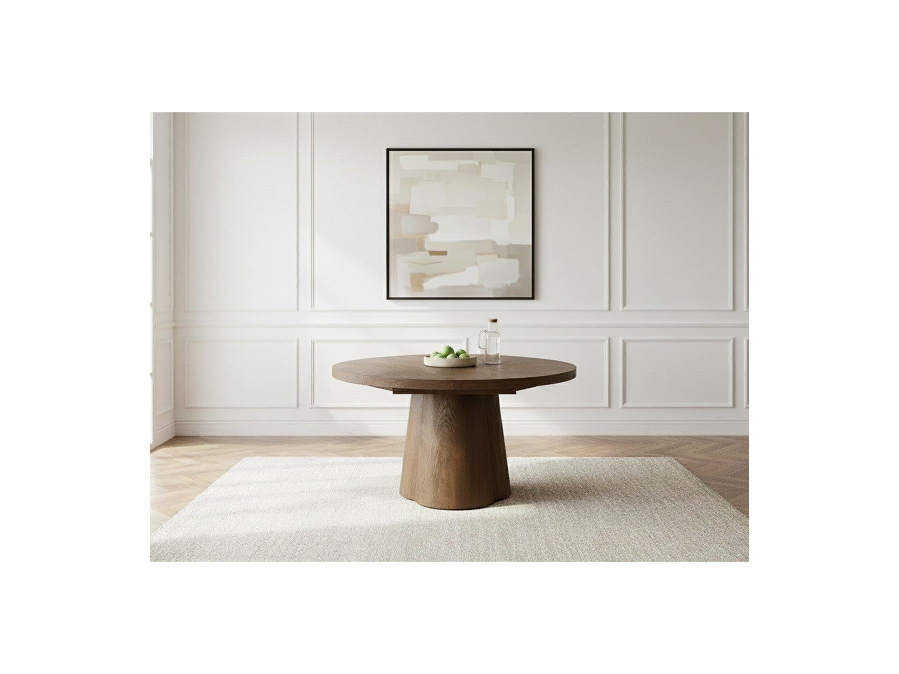 Sugiton - Mesa de comedor redonda extensible de 130 a 180 cm con chapa de roble macizo