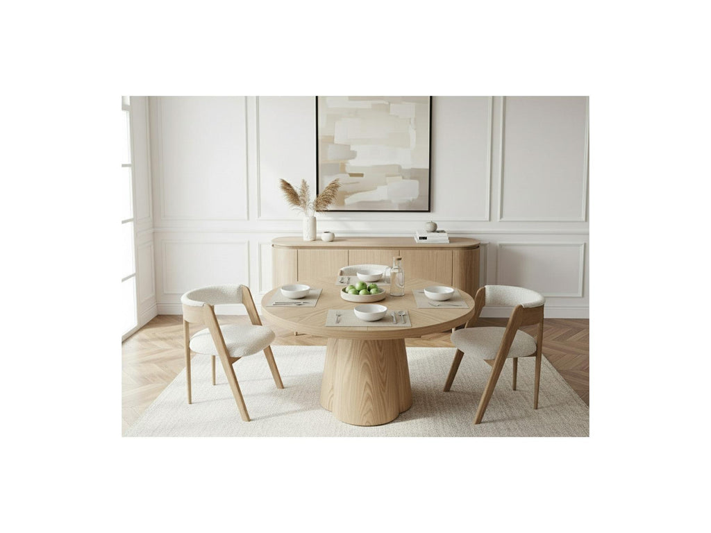 Sugiton - Mesa de comedor redonda extensible de 130 a 180 cm con chapa de roble macizo