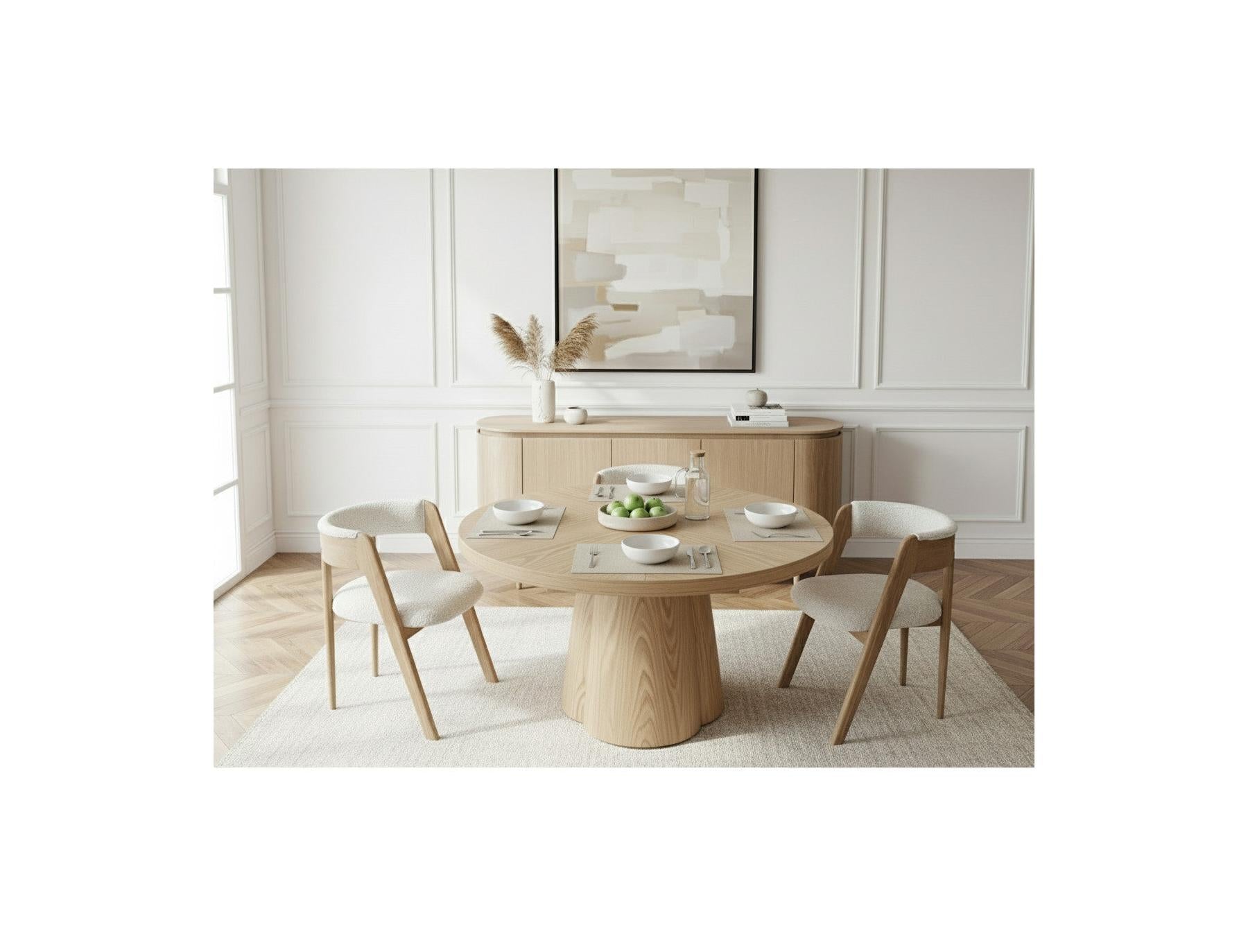 Sugiton - Mesa de comedor redonda extensible de 130 a 180 cm con chapa de roble macizo