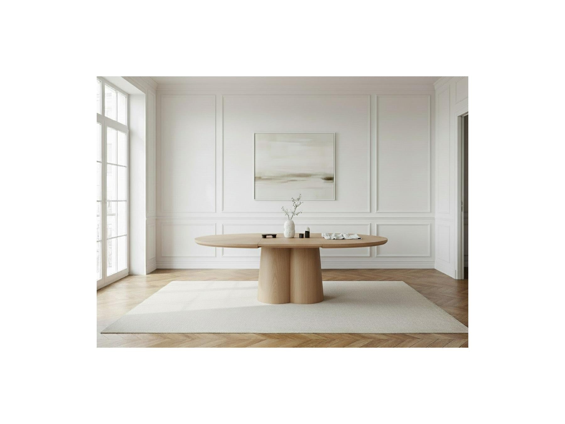 Sugiton - Mesa de comedor redonda extensible de 130 a 180 cm con chapa de roble macizo