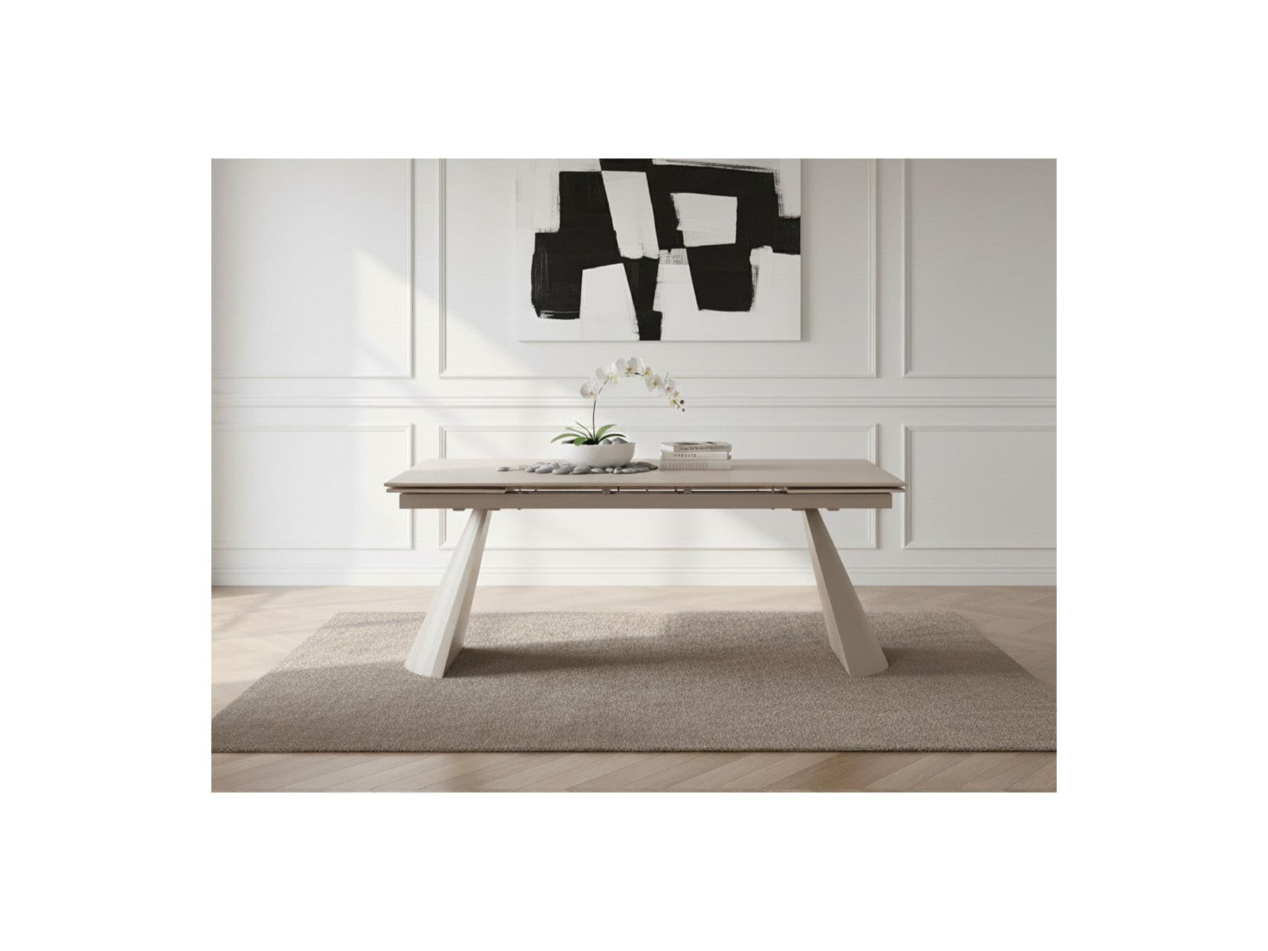 Mesa De Comedor Extensible - Romeo - Tablero De Piedra Efecto Travertino