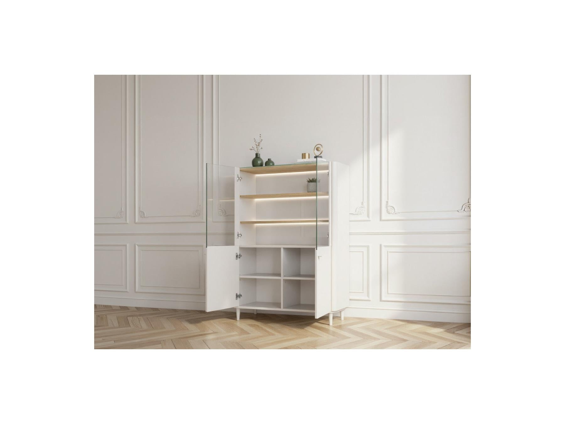 Anyra - Mueble vitrina 2 puertas Al. 150 cm - Patas de madera maciza