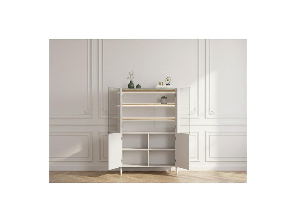 Anyra - Mueble vitrina 2 puertas Al. 150 cm - Patas de madera maciza