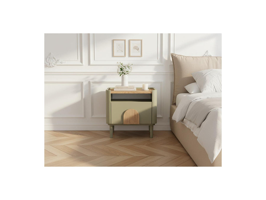 Enyra - Mesita de noche 1 cajón - Patas de madera maciza